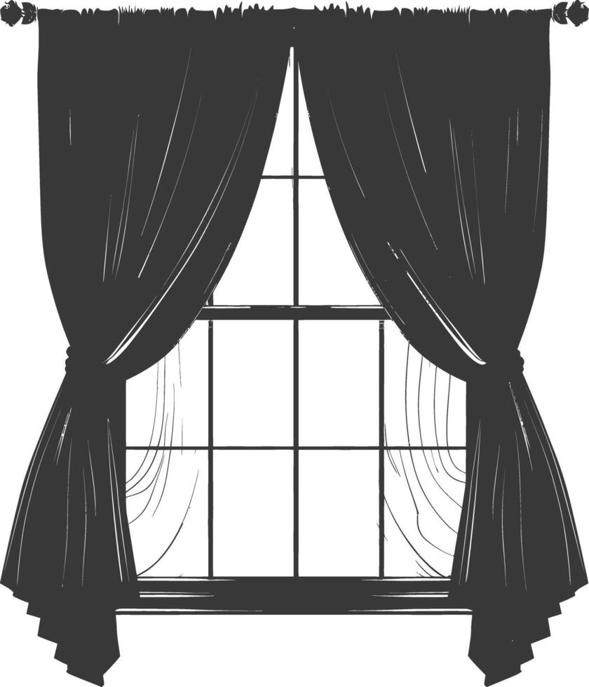 Silhouette aesthetic window with curtain black color only vector