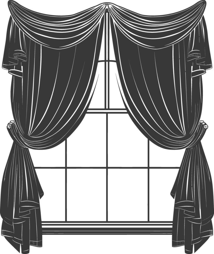 Silhouette aesthetic window with curtain black color only vector