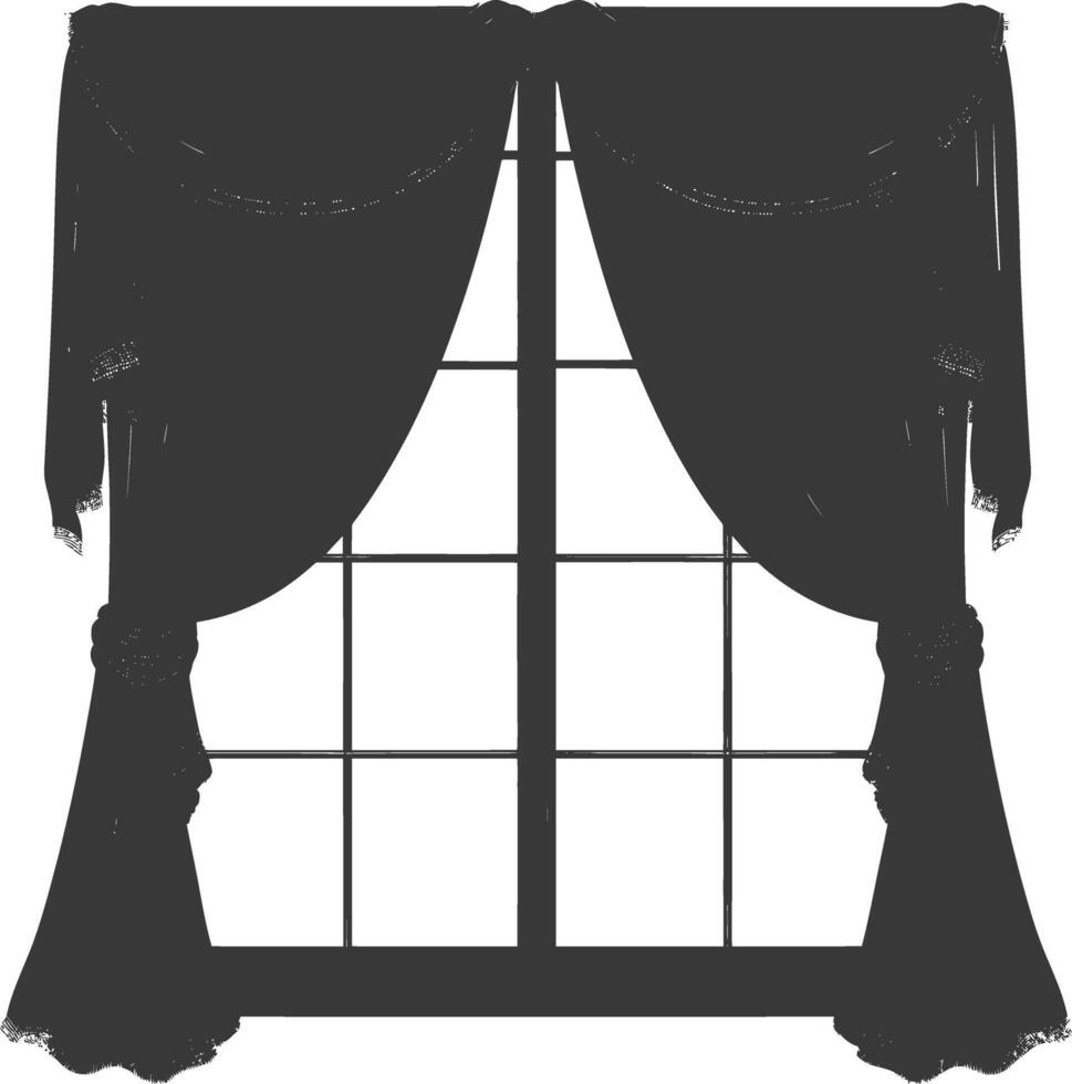 Silhouette aesthetic window with curtain black color only vector