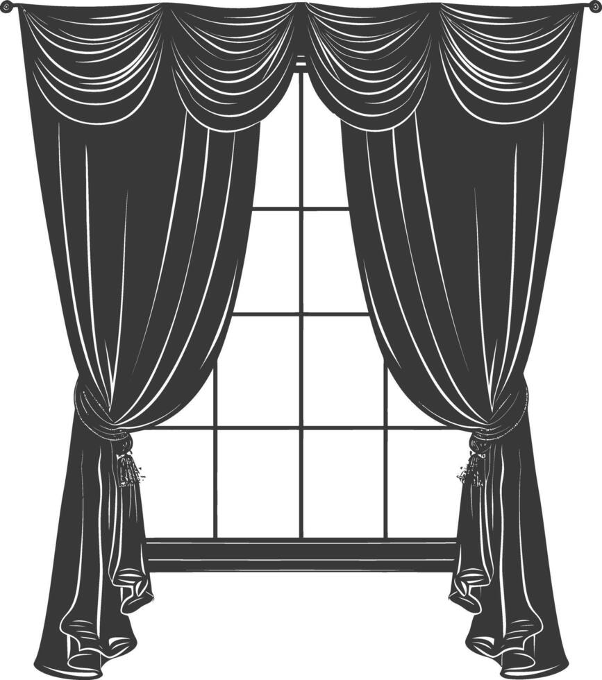 Silhouette aesthetic window with curtain black color only vector