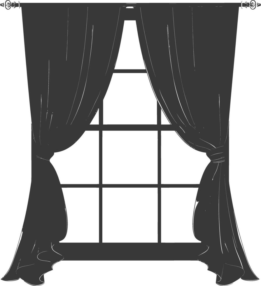 Silhouette aesthetic window with curtain black color only vector