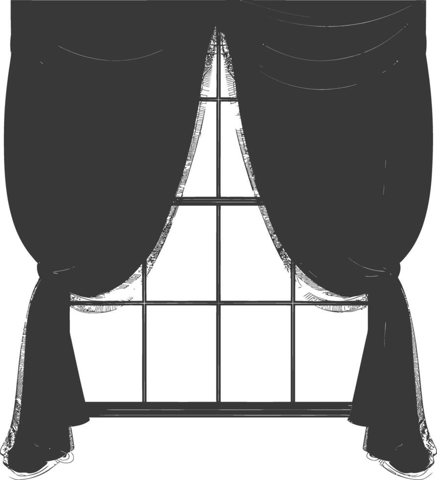 Silhouette aesthetic window with curtain black color only vector