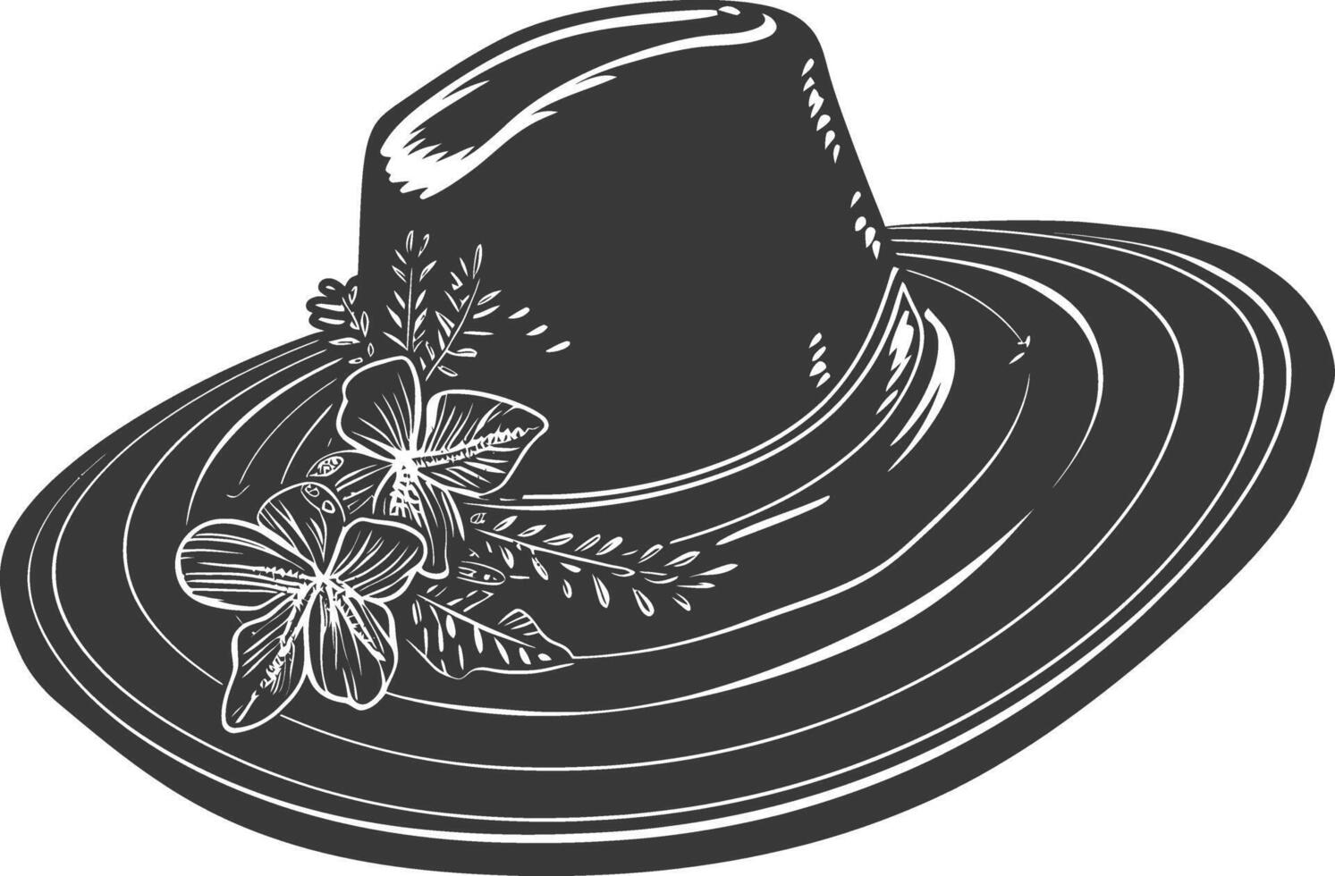 Silhouette beach hat black color only vector