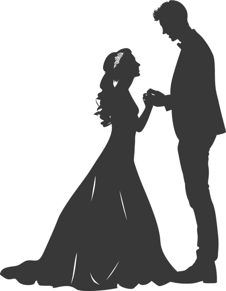 Silhouette wedding proposal by couple black color only vector