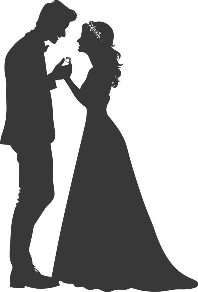 Silhouette wedding proposal by couple black color only vector