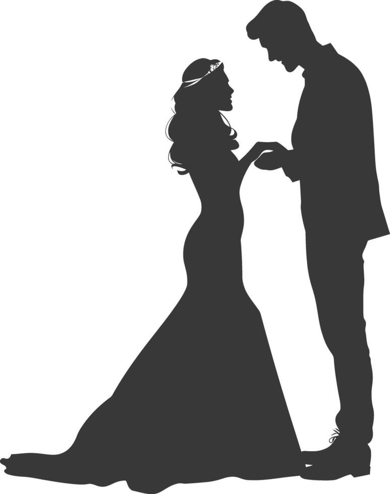 Silhouette wedding proposal by couple black color only vector