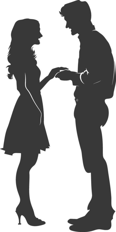 Silhouette wedding proposal by couple black color only vector