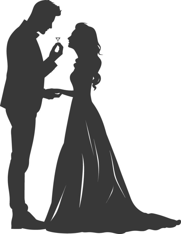 Silhouette wedding proposal by couple black color only vector
