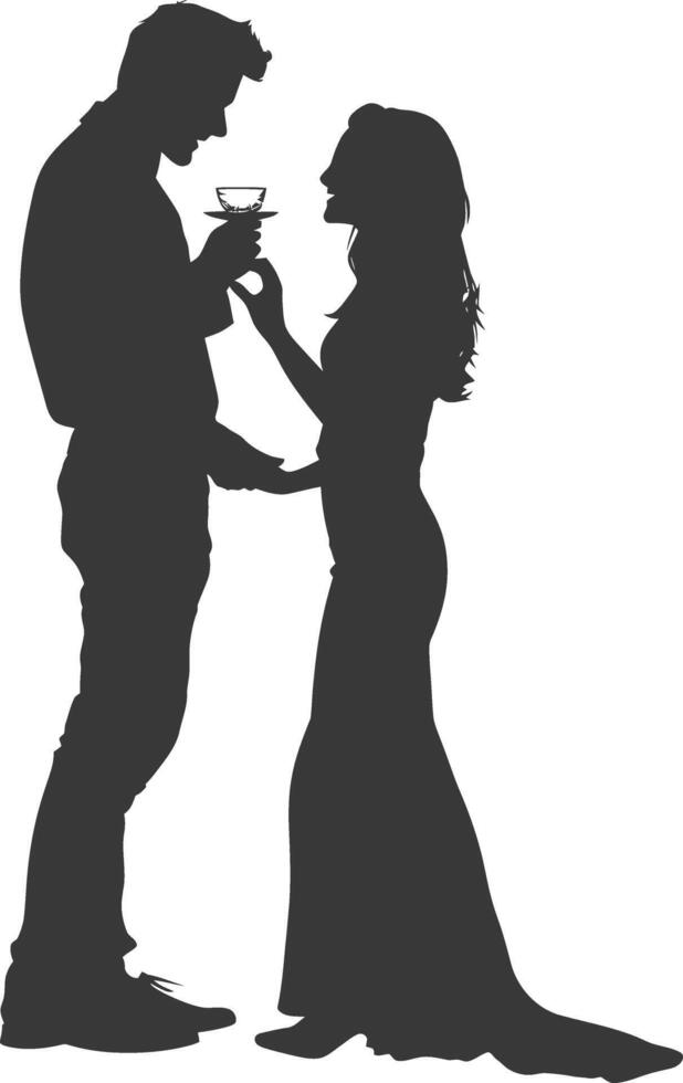 Silhouette wedding proposal by couple black color only vector