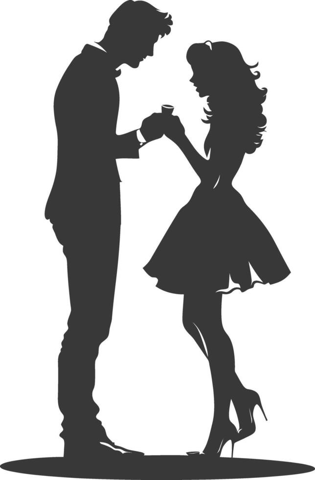 Silhouette wedding proposal by couple black color only vector