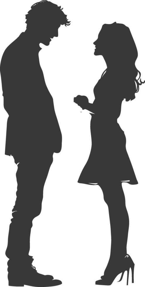 Silhouette wedding proposal by couple black color only vector