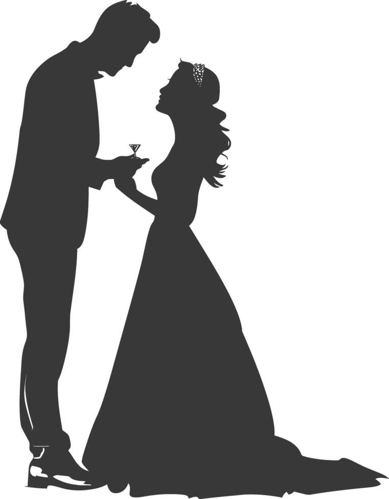 Silhouette wedding proposal by couple black color only vector