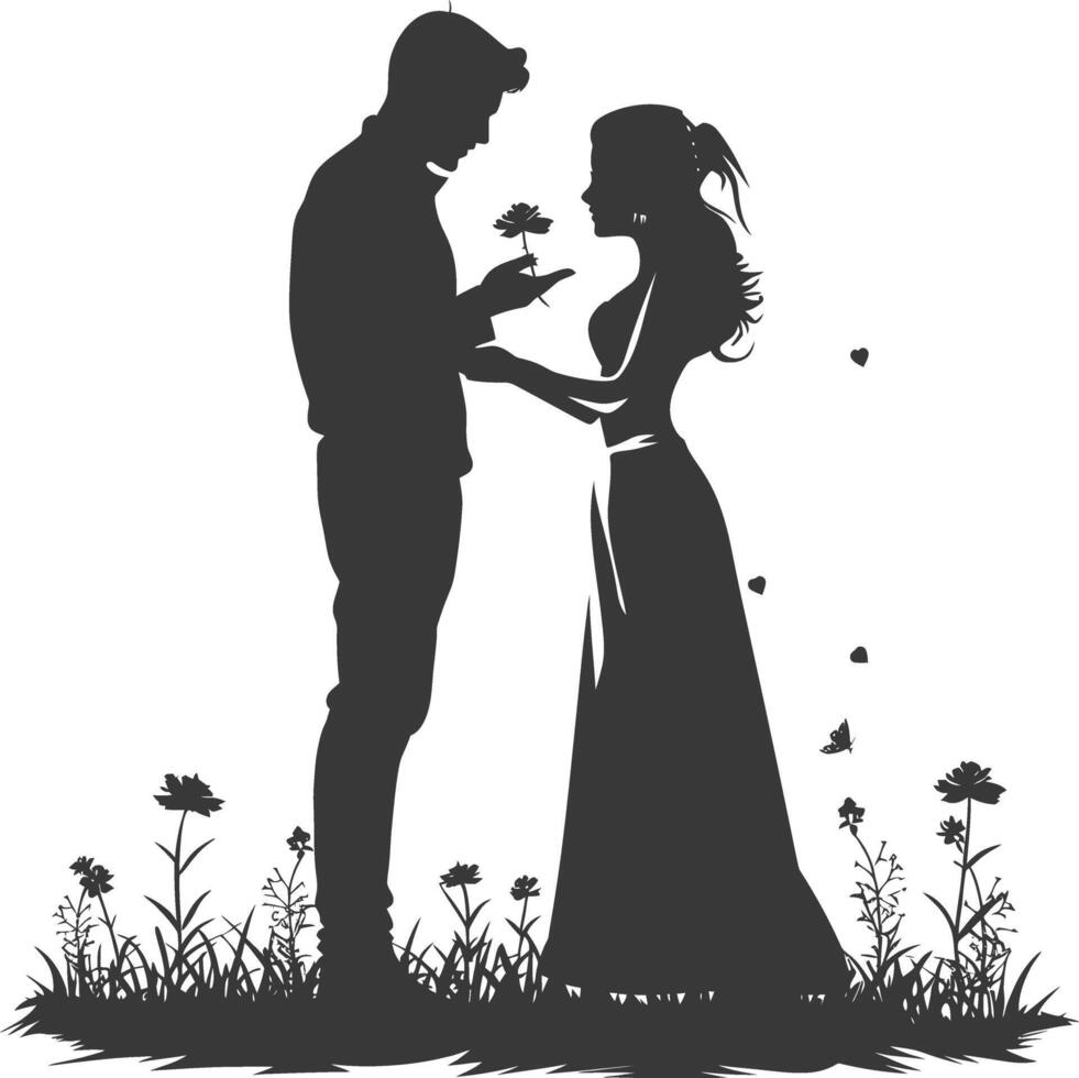 Silhouette wedding proposal by couple black color only vector