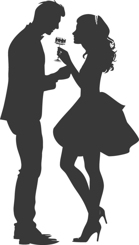 Silhouette wedding proposal by couple black color only vector