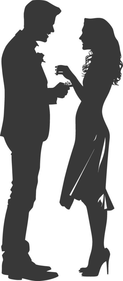 Silhouette wedding proposal by couple black color only vector