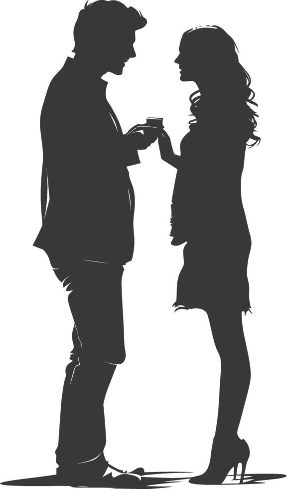 Silhouette wedding proposal by couple black color only vector