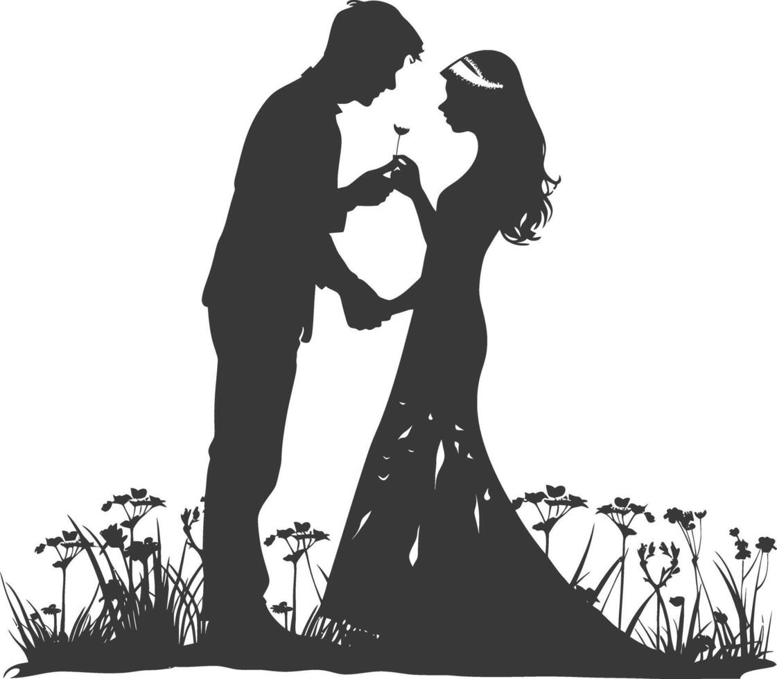 Silhouette wedding proposal by couple black color only vector