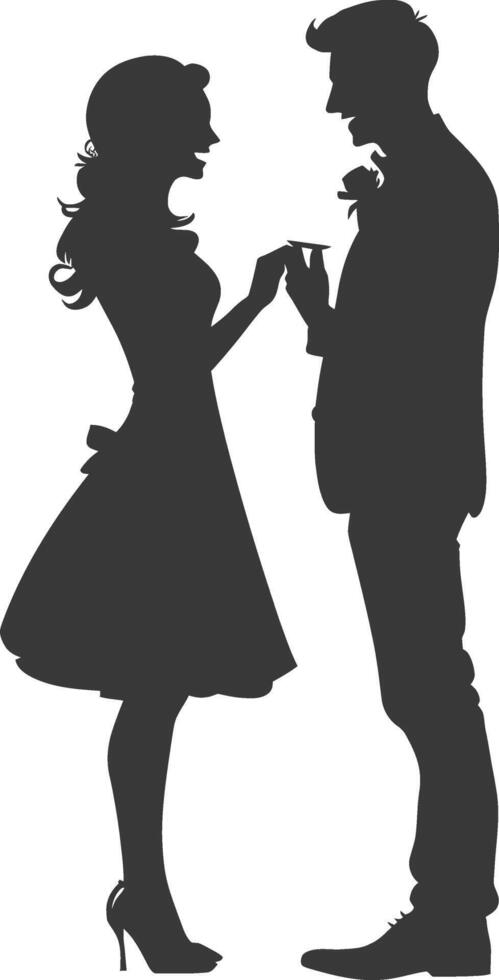 Silhouette wedding proposal by couple black color only vector