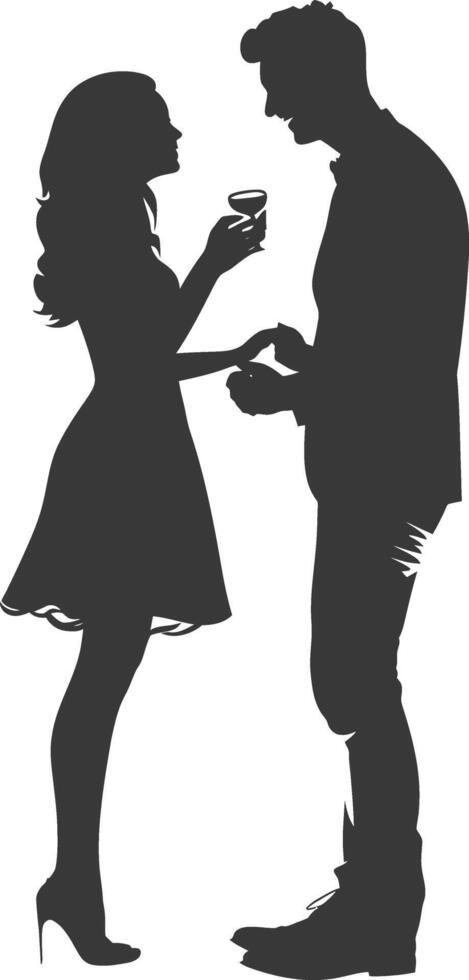 Silhouette wedding proposal by couple black color only vector