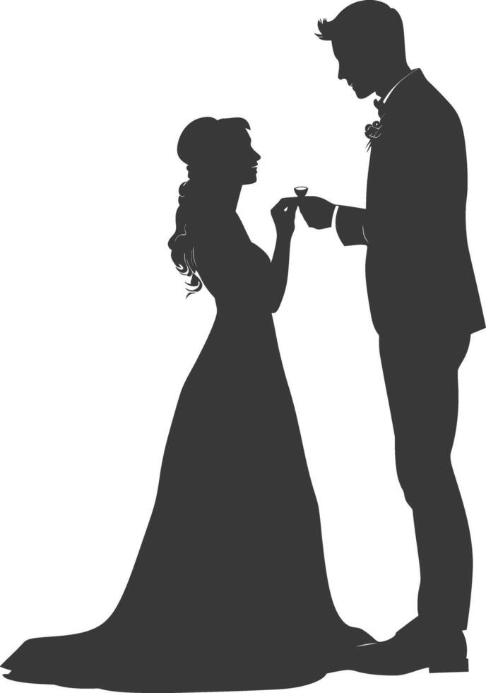 Silhouette wedding proposal by couple black color only vector