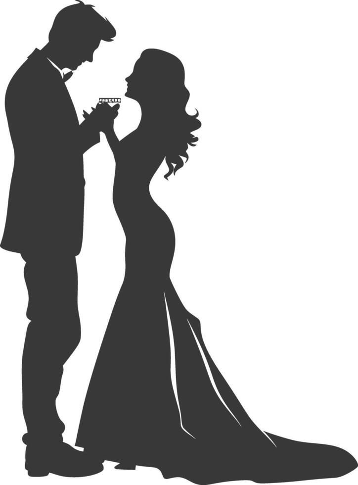 Silhouette wedding proposal by couple black color only vector