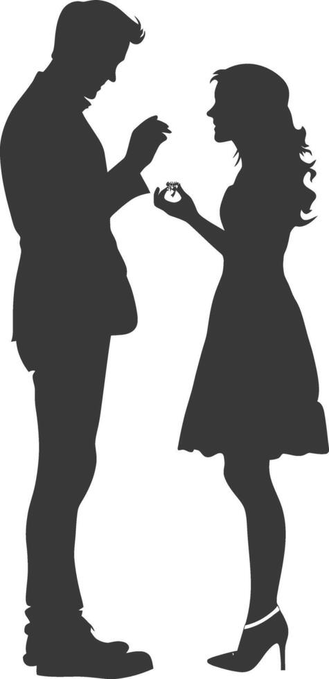 Silhouette wedding proposal by couple black color only vector