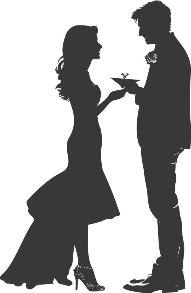 Silhouette wedding proposal by couple black color only vector