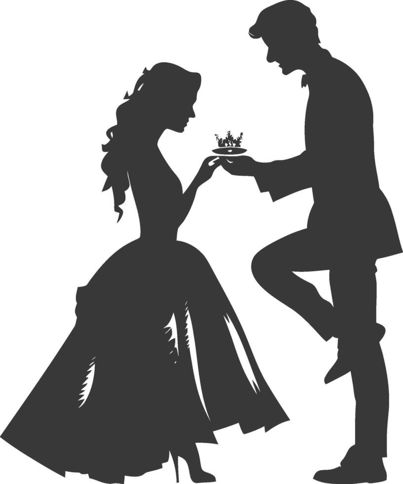 Silhouette wedding proposal by couple black color only vector