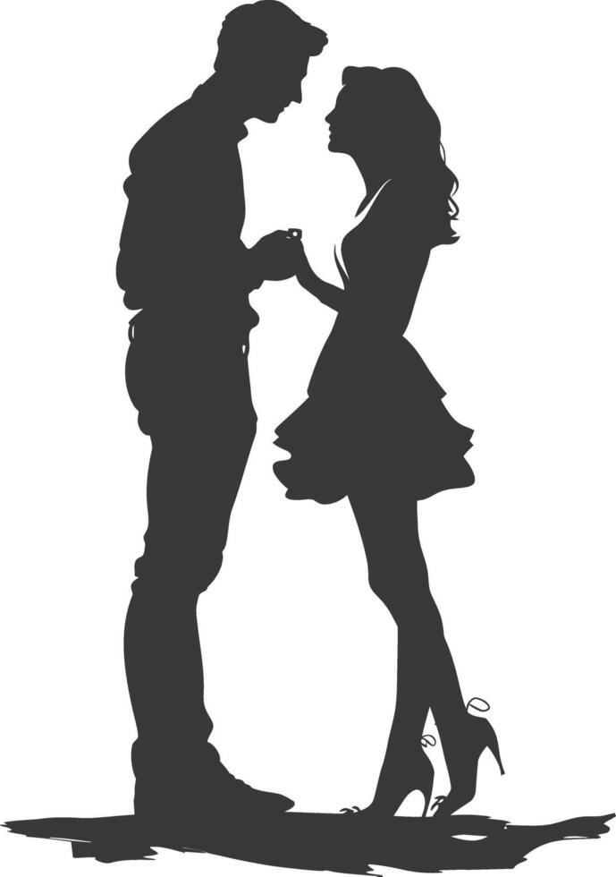 Silhouette wedding proposal by couple black color only vector