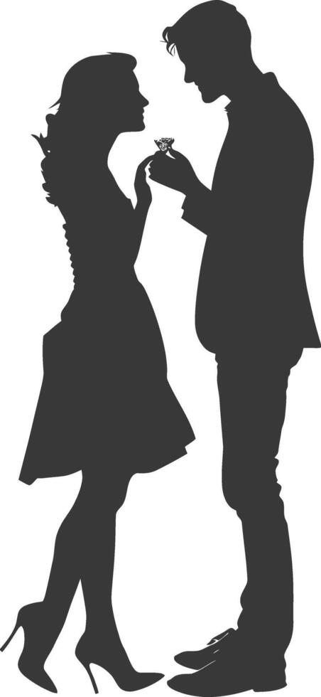 Silhouette wedding proposal by couple black color only vector