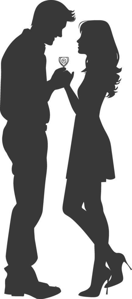 Silhouette wedding proposal by couple black color only vector