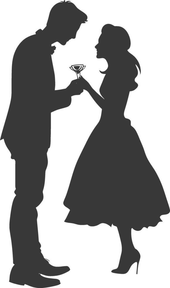 Silhouette wedding proposal by couple black color only vector