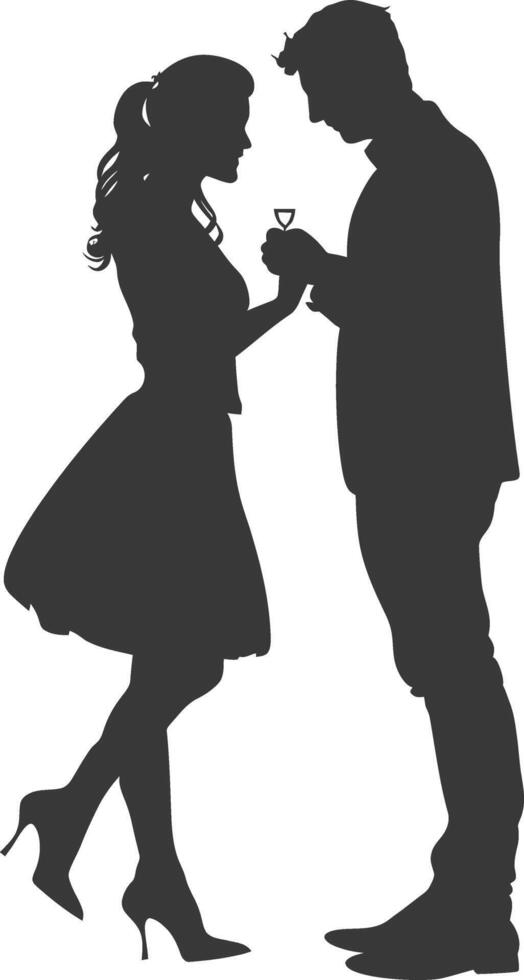 Silhouette wedding proposal by couple black color only vector