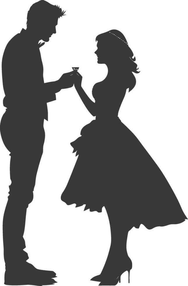 Silhouette wedding proposal by couple black color only vector