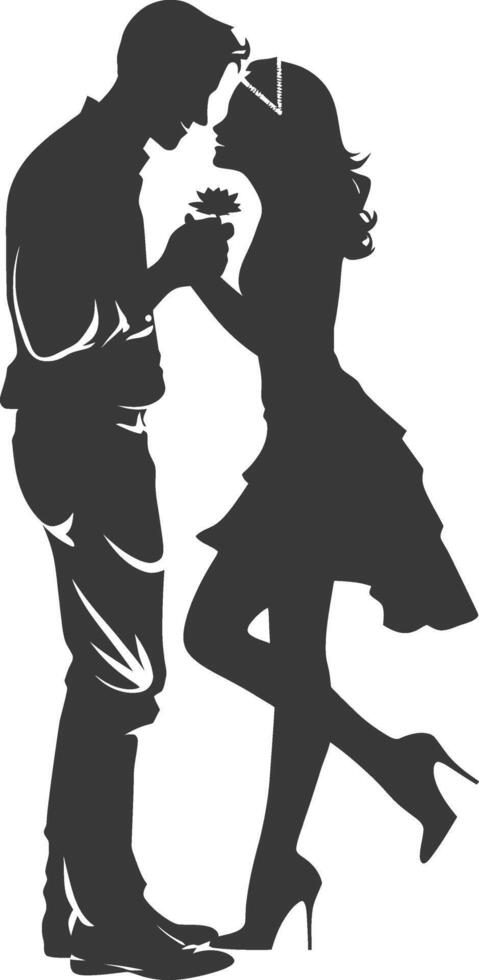 Silhouette wedding proposal by couple black color only vector