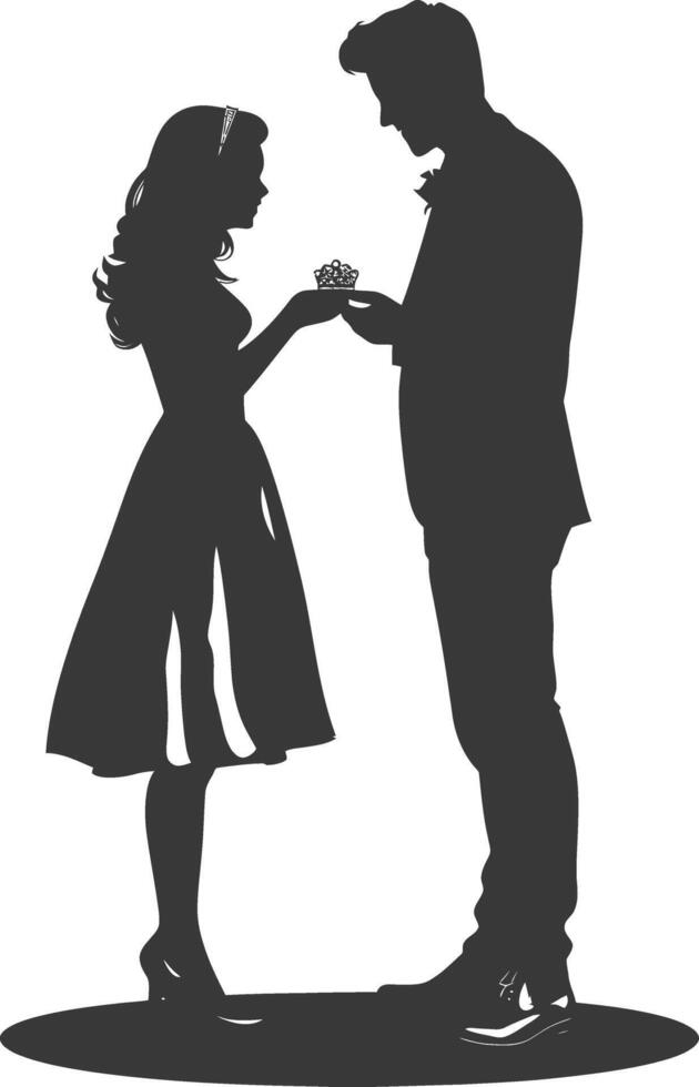 Silhouette wedding proposal by couple black color only vector