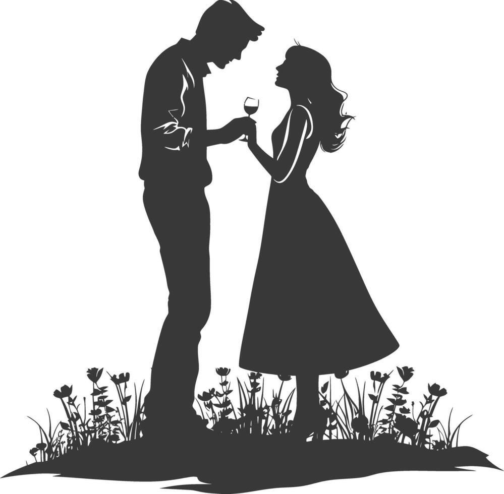 Silhouette wedding proposal by couple black color only vector