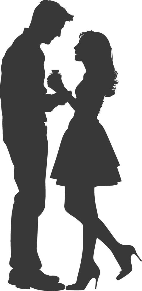 Silhouette wedding proposal by couple black color only vector