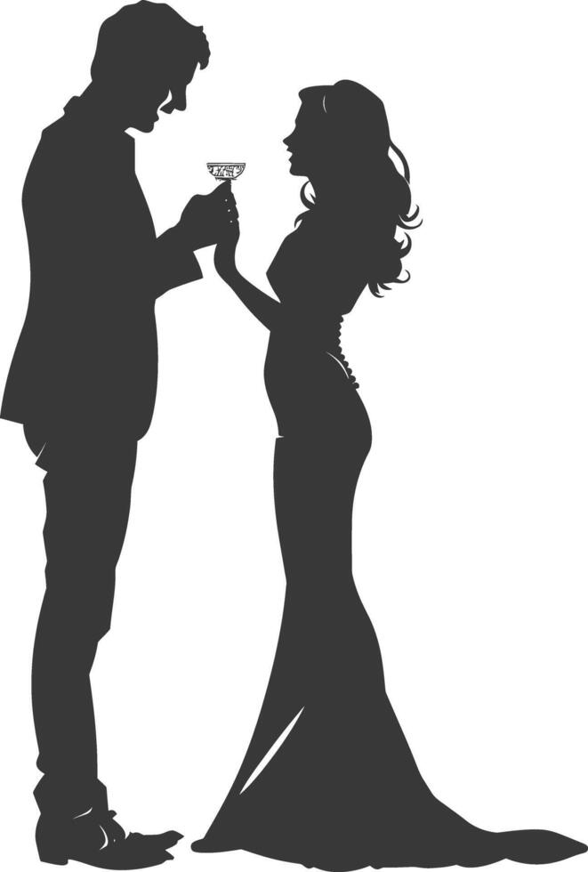 Silhouette wedding proposal by couple black color only vector
