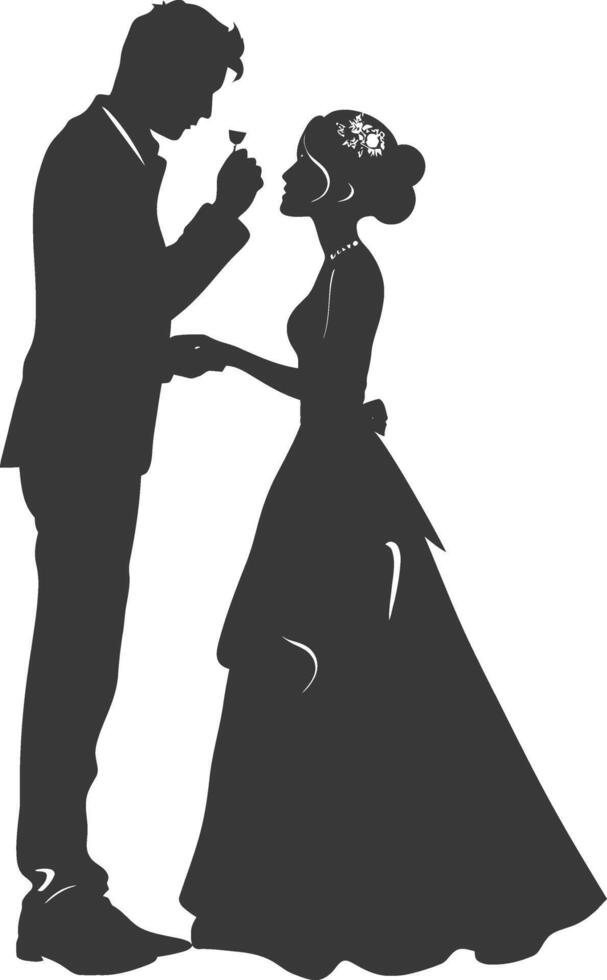 Silhouette wedding proposal by couple black color only vector
