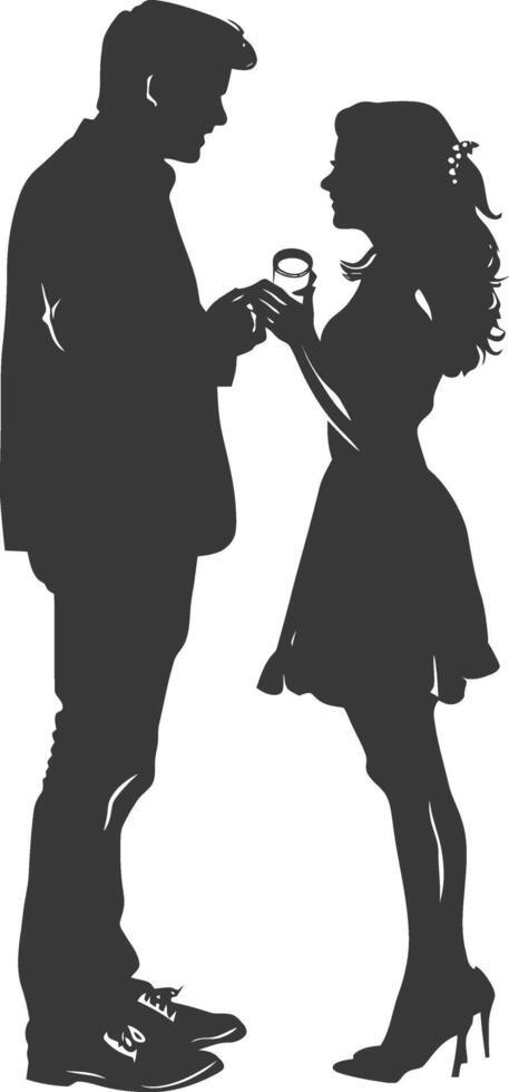 Silhouette wedding proposal by couple black color only vector