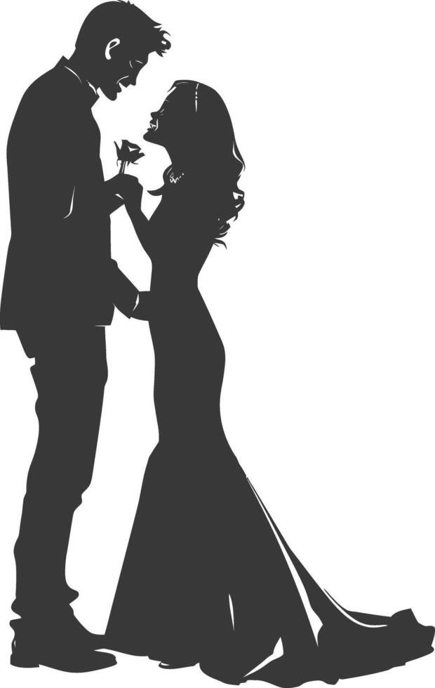 Silhouette wedding proposal by couple black color only vector