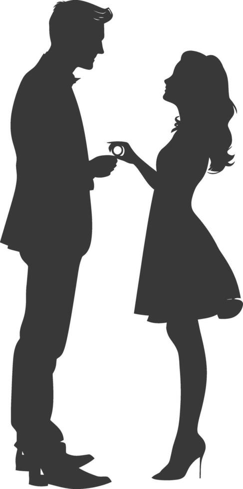 Silhouette wedding proposal by couple black color only vector