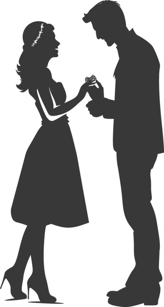 Silhouette wedding proposal by couple black color only vector