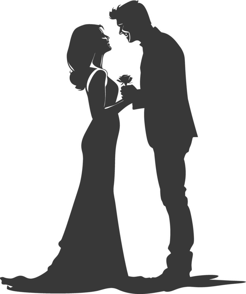 Silhouette wedding proposal by couple black color only vector