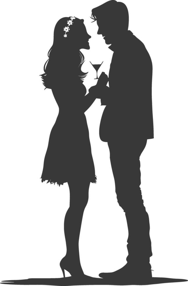 Silhouette wedding proposal by couple black color only vector