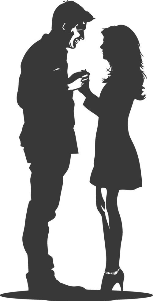 Silhouette wedding proposal by couple black color only vector