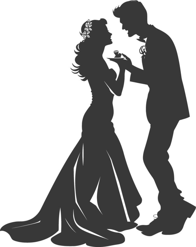 Silhouette wedding proposal by couple black color only vector