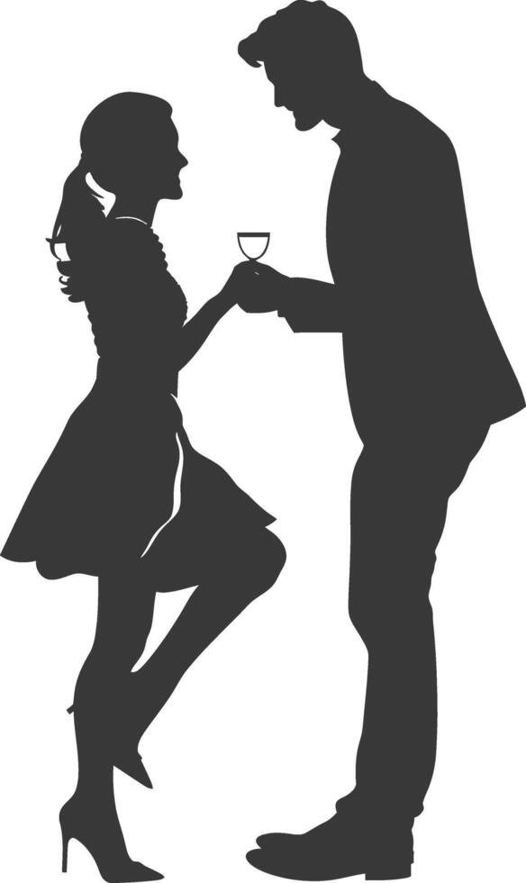 Silhouette wedding proposal by couple black color only vector