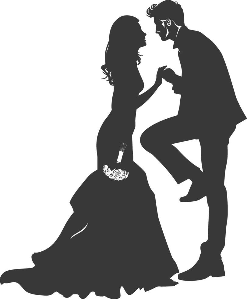 Silhouette wedding proposal by couple black color only vector